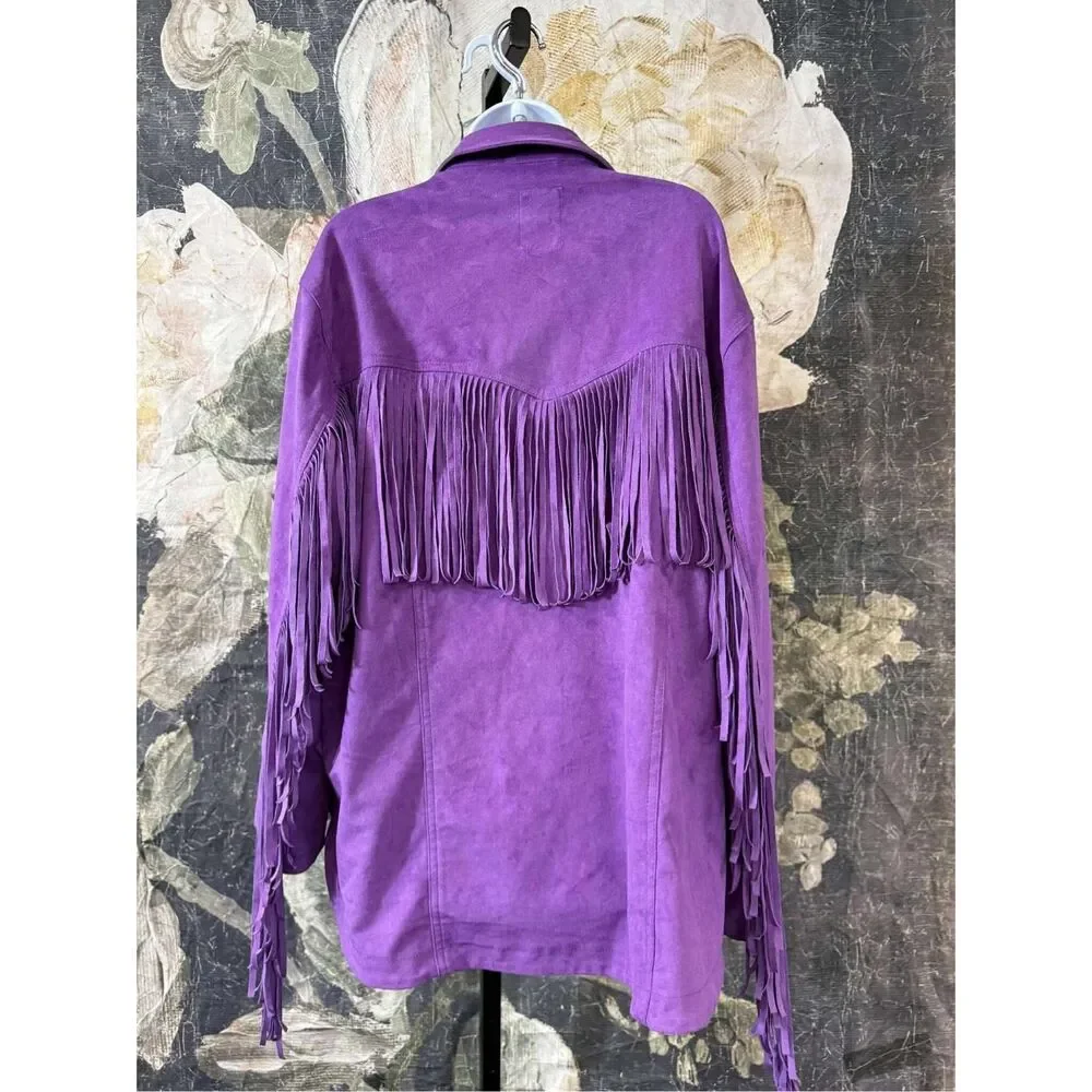 New Free People We The Free vegan suede fringed jacket L - Picture 4 of 6